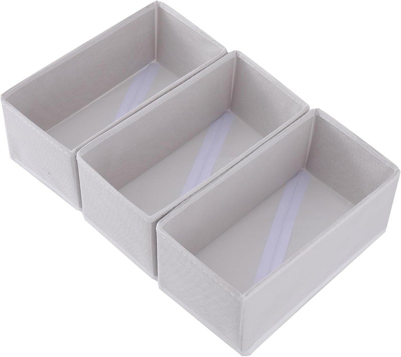 Bructhun Sock Drawer Organizer 3 Pack - Collapsible Fabric Storage Bins for Underwear Divider, Small Closet Organizers with 3 Compartments, Raw White - Image 1